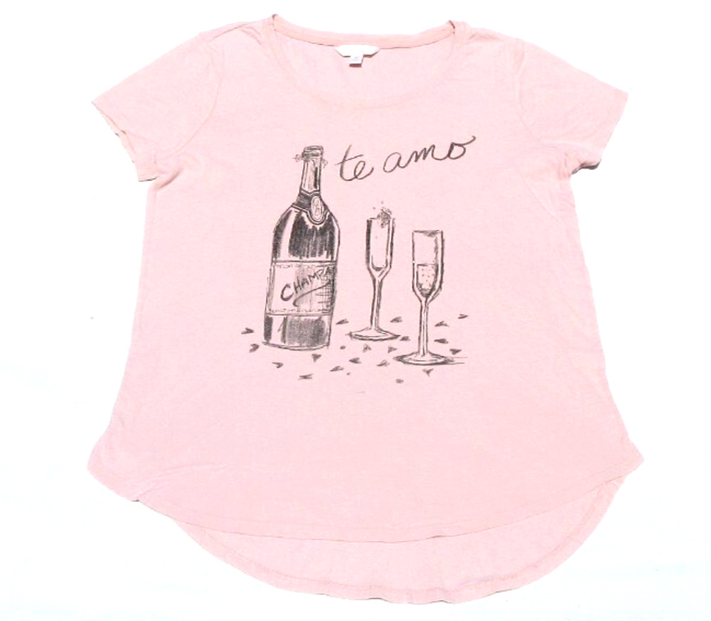 LAUREN CONRAD Womens Medium Te Amo Champagne Love Graphic Shortsleeve Pink Shirt
